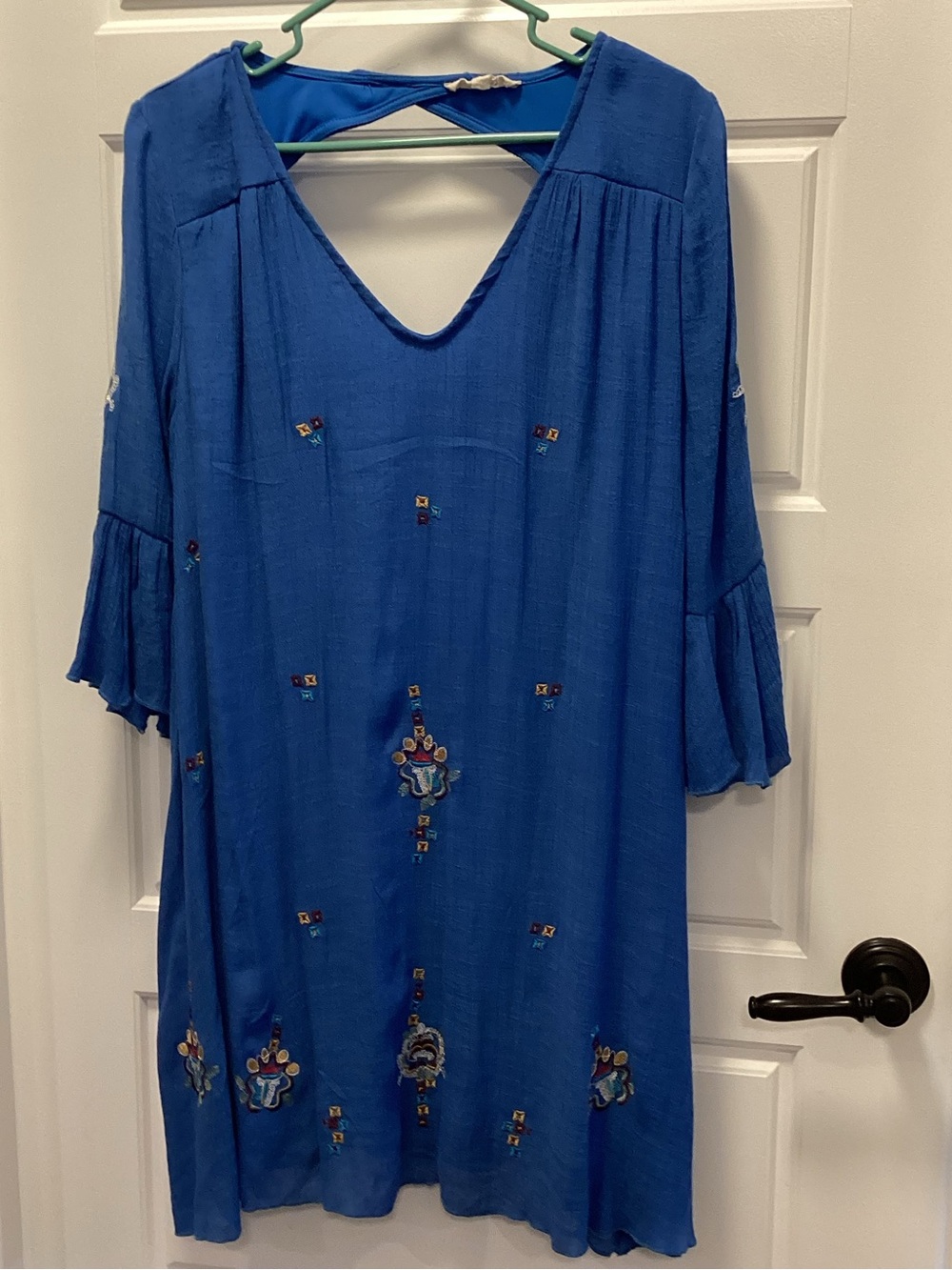Rebellion Royal Blue Embroidered Long Sleeve Dress. Lined